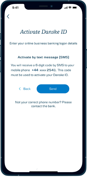 Activate Danske ID step 6 activate by text message SMS
