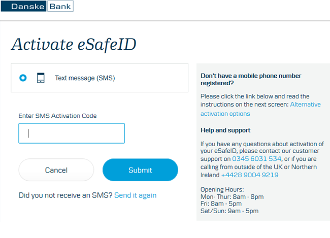 Activate eSafeID - Input 6 digit code