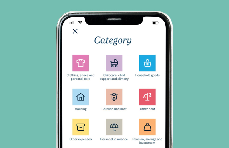 Spending overview smart phone screen categories