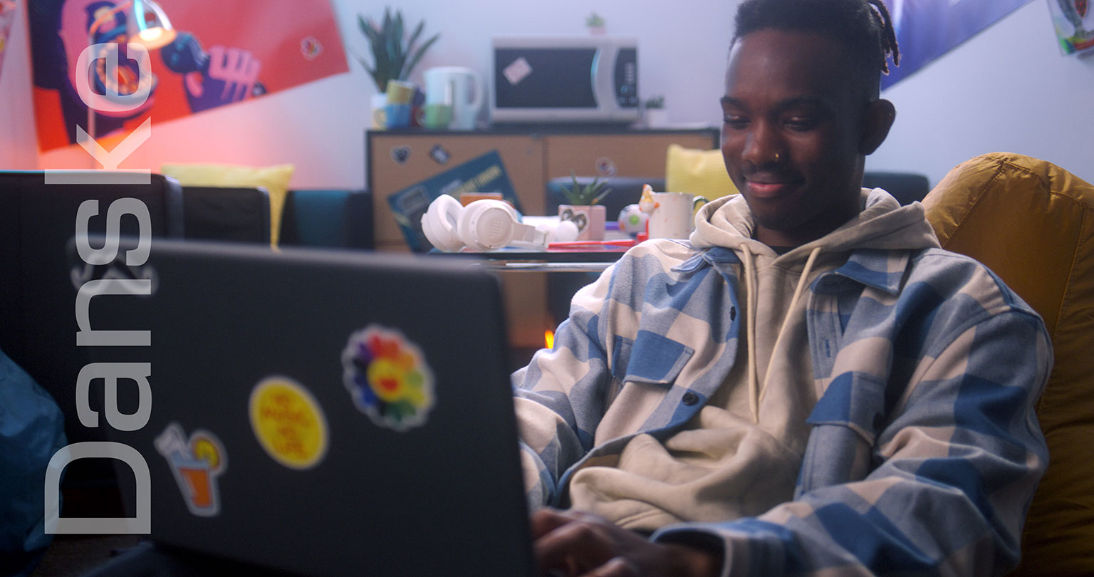 Young adult male using laptop
