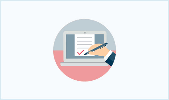 Invoice redirection icon with light blue grey background and blue border