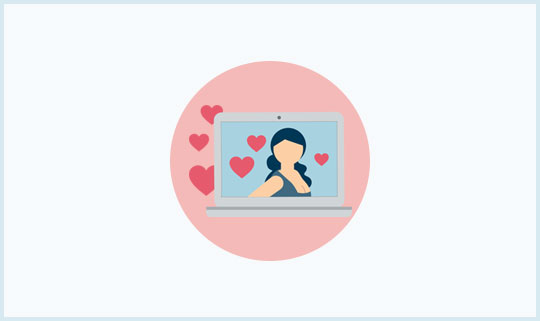 Romance scam icon with light blue grey background and blue border