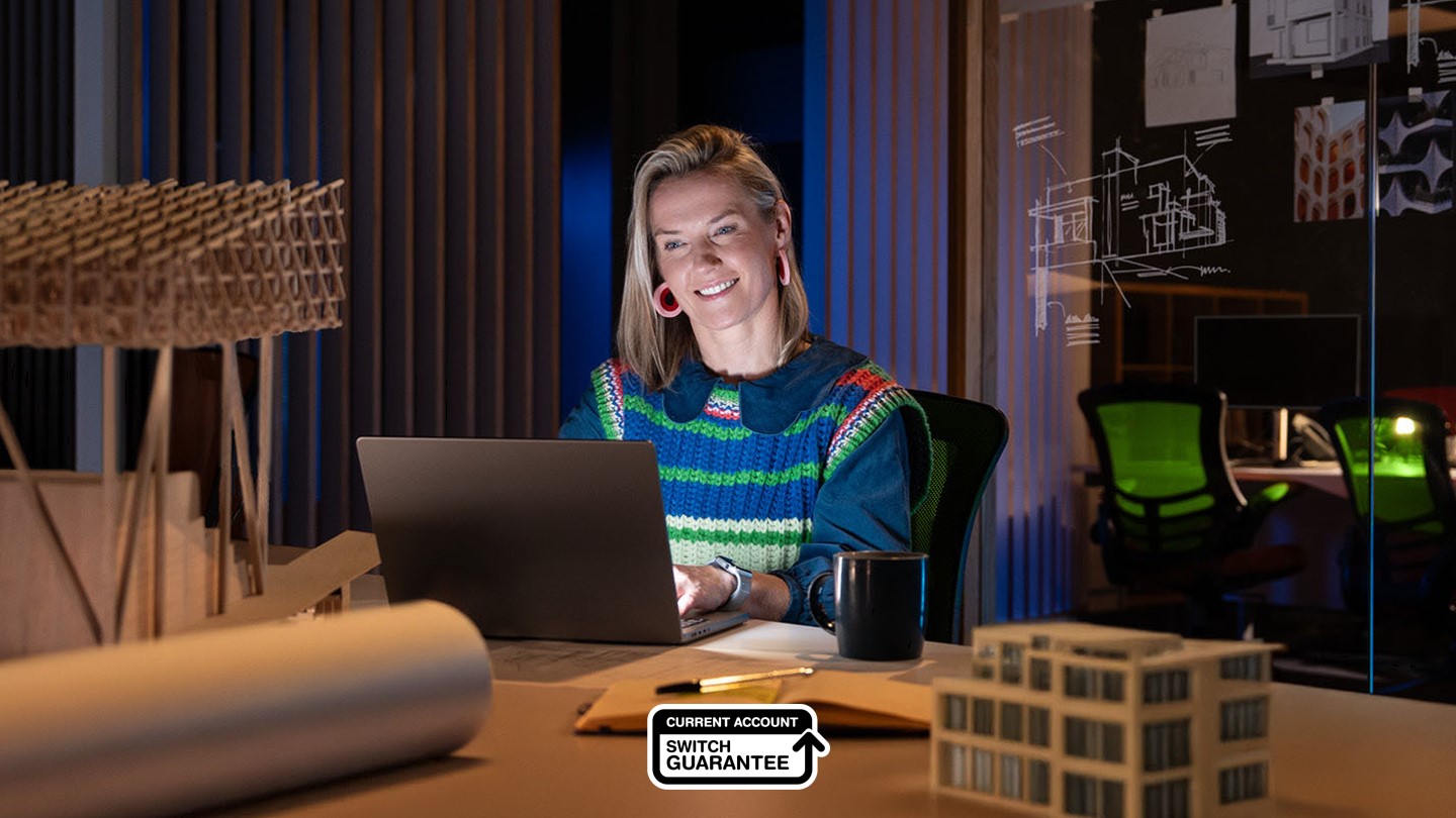 Female on laptop - Bank fee free when you're free