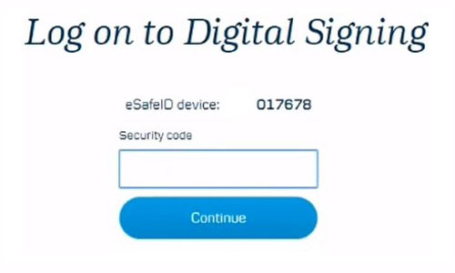 Digital Signing portal, log in screen eSafeID demo