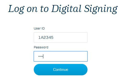 Digital Signing portal, log in screen password demo