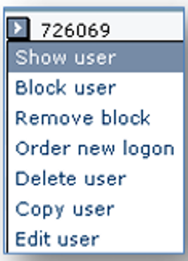 function menu with selection of actions