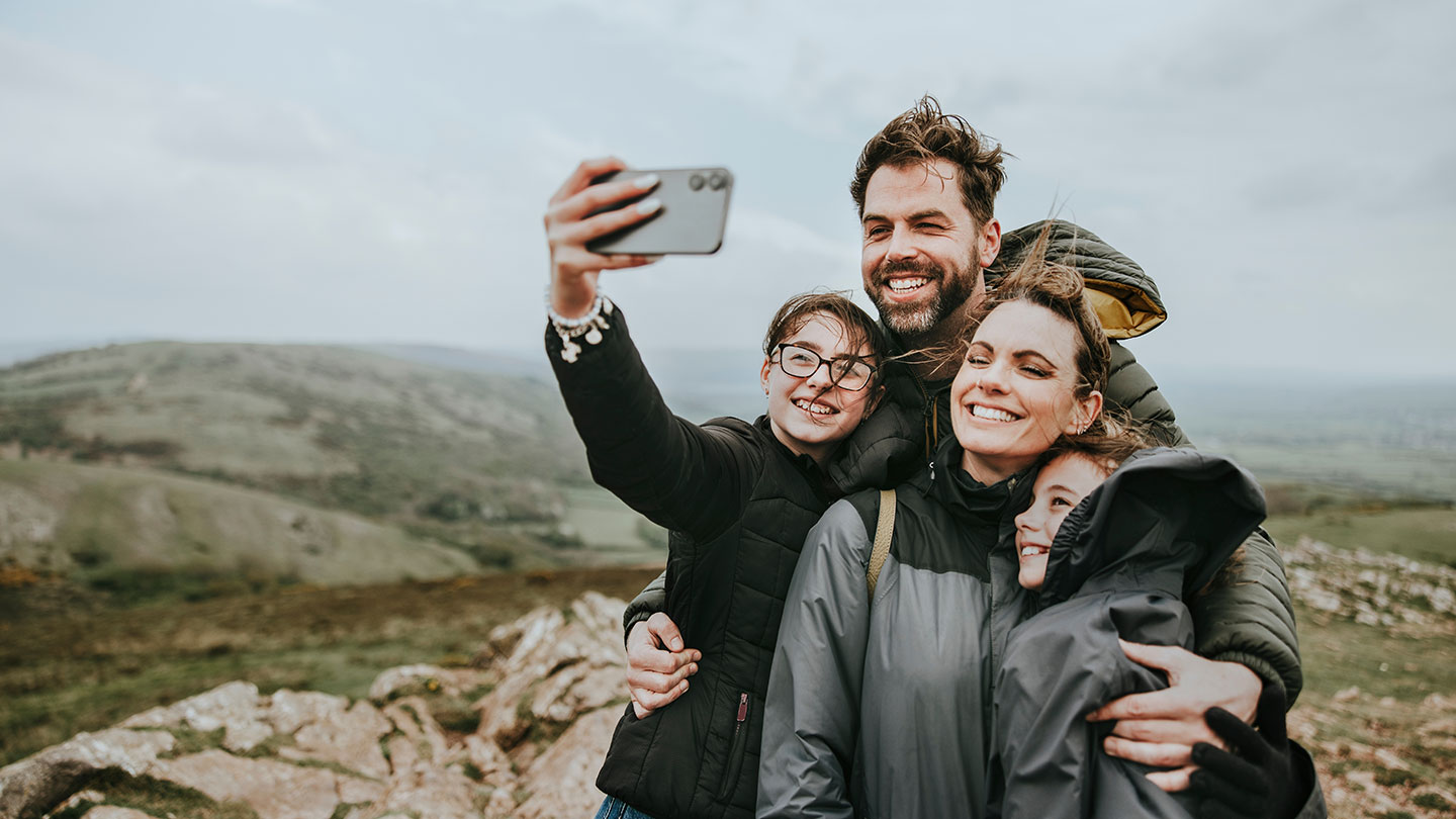 Family taking selfie whilst hiking in the mournes