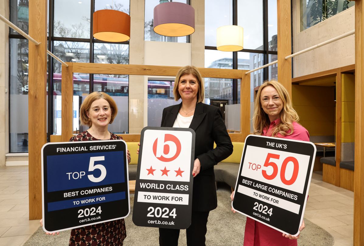 Orla King, Head of HR Strategic Delivery; Caroline van der Feltz, HR Director; and Vicky Davies, Chief Executive, Danske Bank UK.