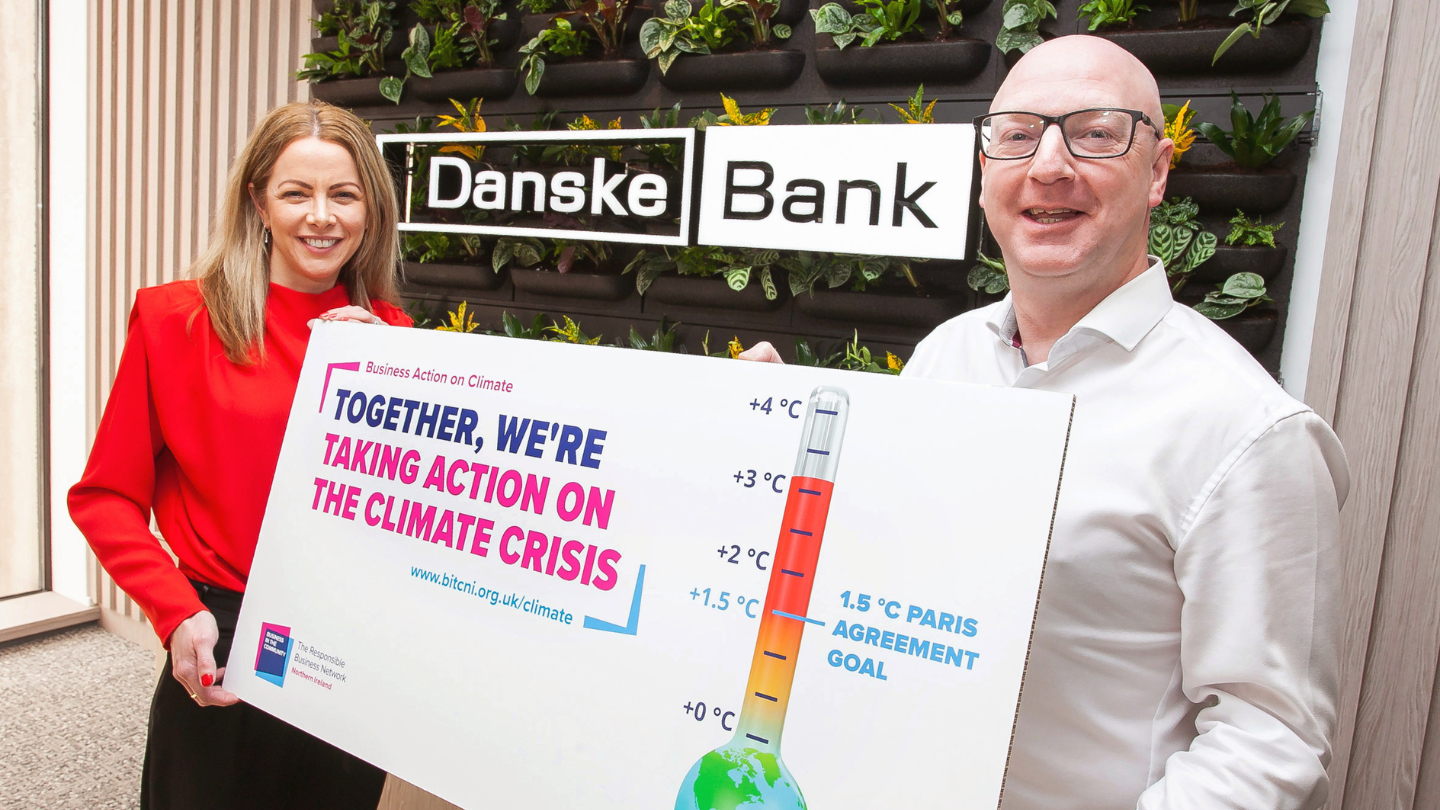 Keelin McCone, Head of Environment at Business in the Community, and Chris Martin, Head of Sustainability at Danske Bank, launch the Climate Action Programme.