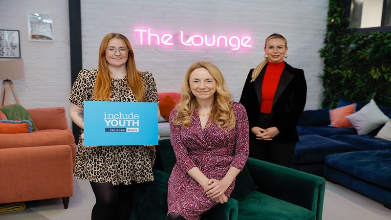 Danske Bank extends charity partnership with Include Youth Katie Bickerstaff-Hegarty, Expert by Experience Youth Worker at Include Youth; CEO Vicky Davies; and Diane Hill, CEO at Include Youth