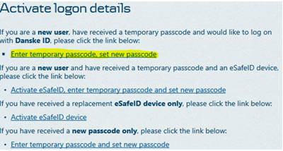 Activation logon details