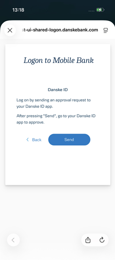 Step 3: Press ‘Send’ to send Request to Danske ID  