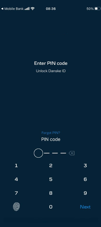 Step 4: Enter PIN Code/fingerprint or facial recognition to   
access Danske ID