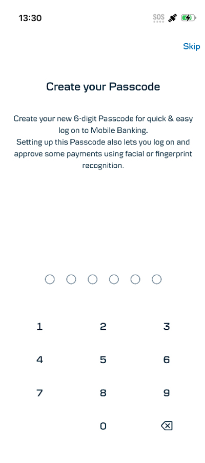 Step 6: Return to your Mobile Banking app. Create a 6-digit   
passcode for use on your mobile device