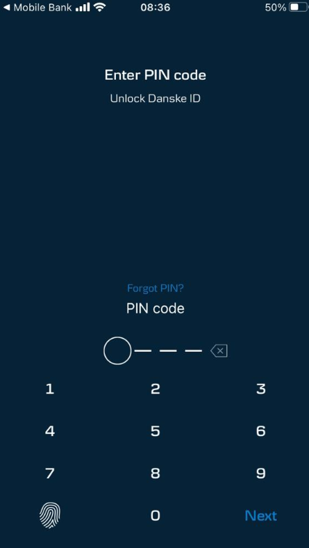 Step 5: Enter PIN Code/Biometric to access Danske ID