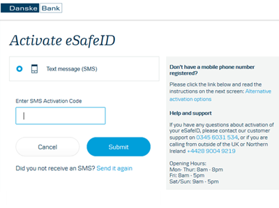 Activate eSafeID - Input 6 digit code