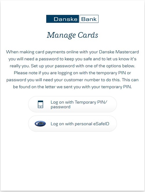 Manage cards setup password