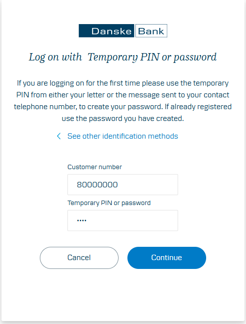 log on with temporary pin or password
