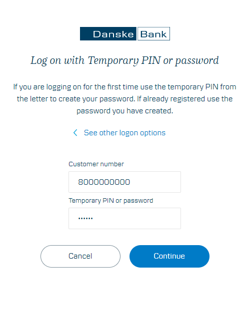 log on with temporary pin or password
