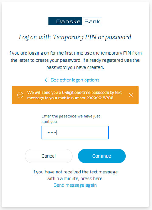 log on with temporary one time password