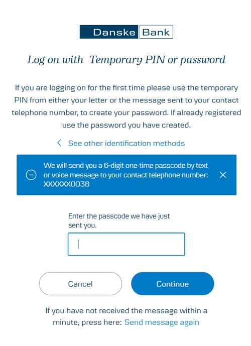 log on with temporary one time password