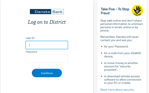 Log On To District | Business Help | Danske Bank