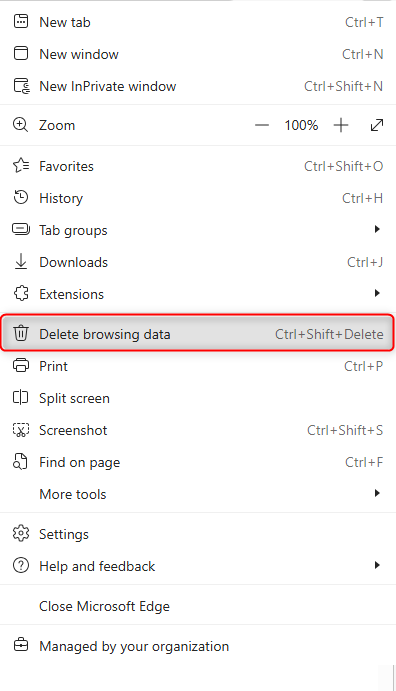 Edge browser delete browsing data